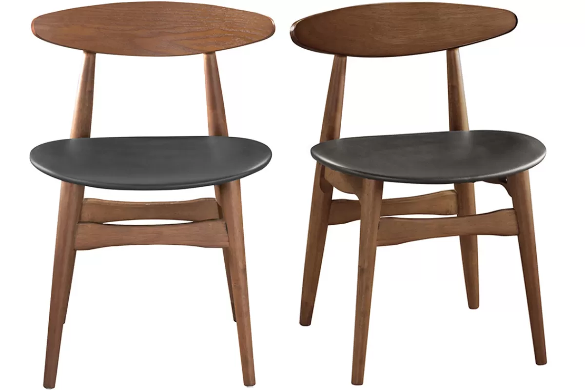 Miliboo Sillas Modernas | Sillas De Madera-Silla madera oscura y PU negro escandinavo japonés (lote de 2) WALFORD