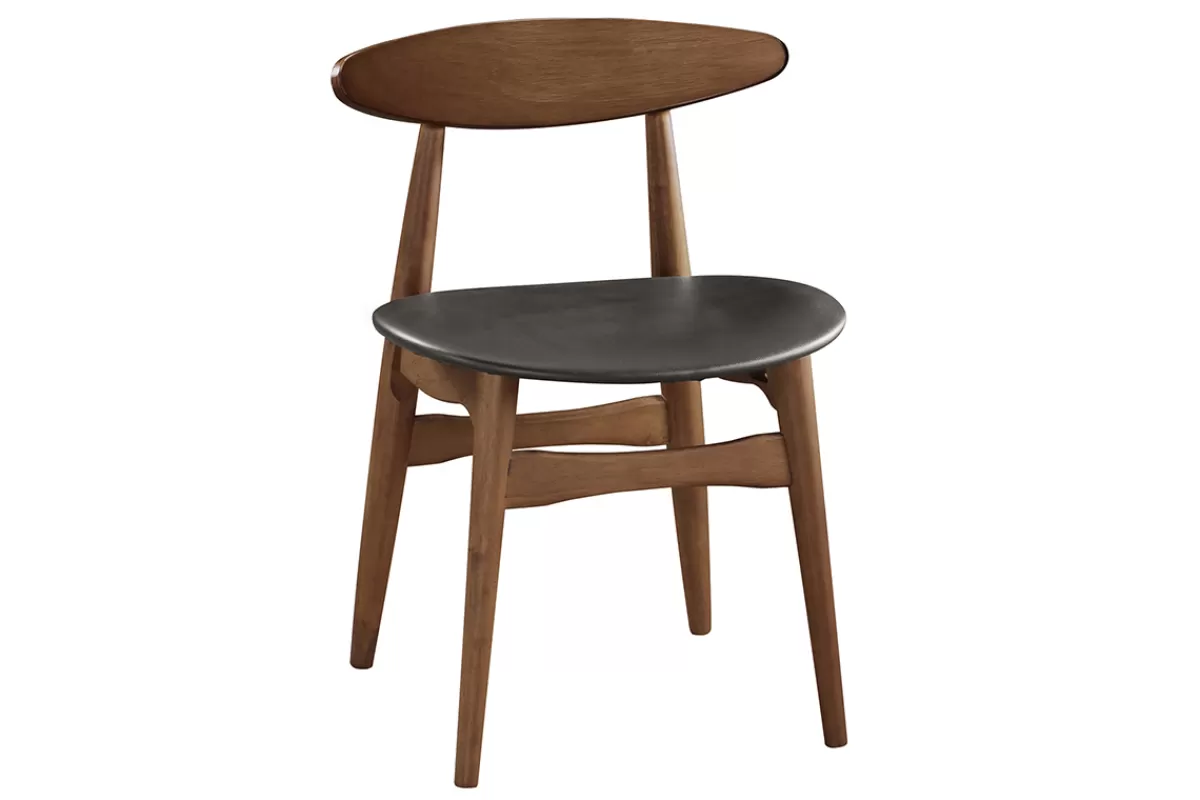 Miliboo Sillas Modernas | Sillas De Madera-Silla madera oscura y PU negro escandinavo japonés (lote de 2) WALFORD
