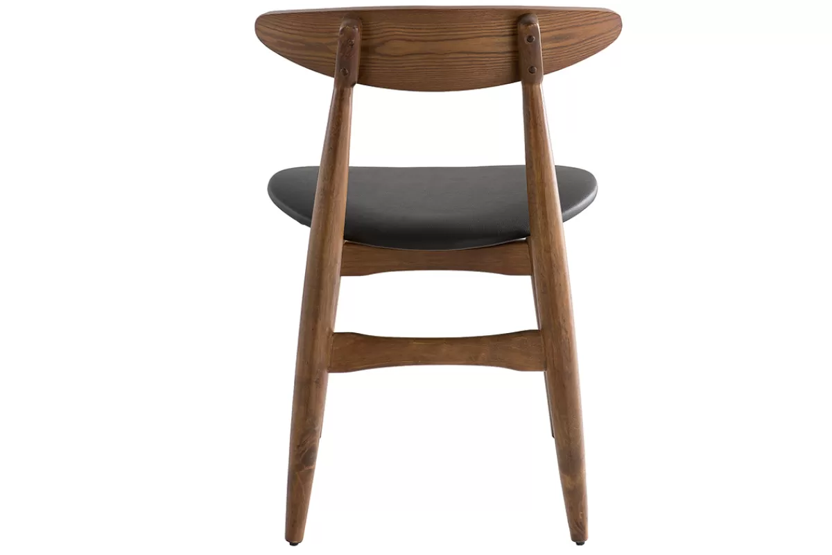 Miliboo Sillas Modernas | Sillas De Madera-Silla madera oscura y PU negro escandinavo japonés (lote de 2) WALFORD