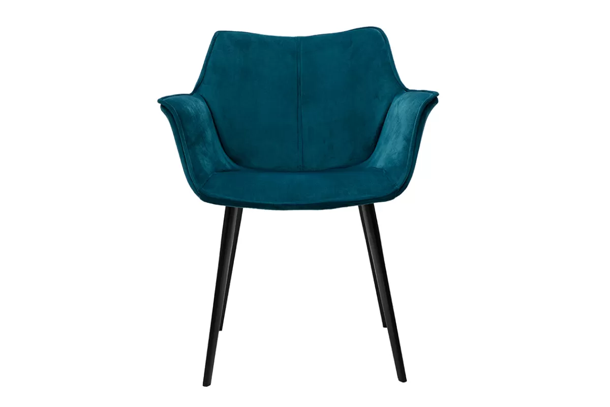 Miliboo Sillas Modernas-Silla moderna en terciopelo azul petróleo y patas metal negro VOLO
