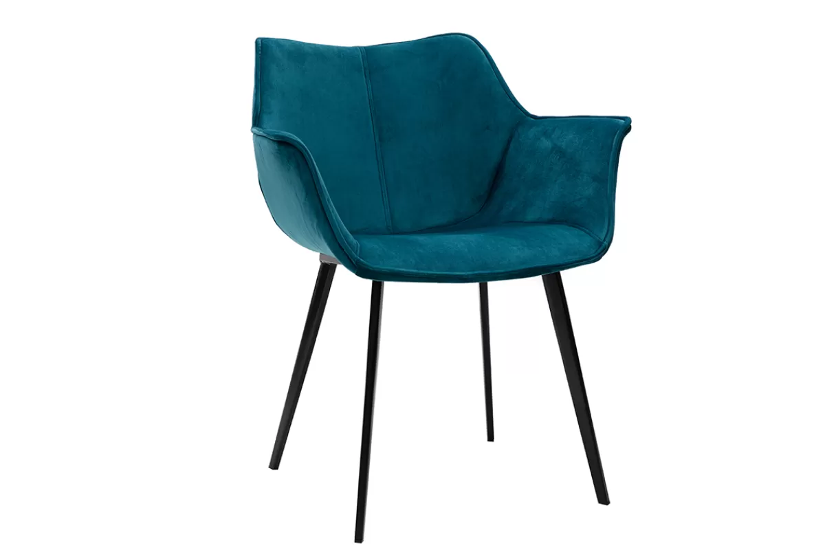 Miliboo Sillas Modernas-Silla moderna en terciopelo azul petróleo y patas metal negro VOLO