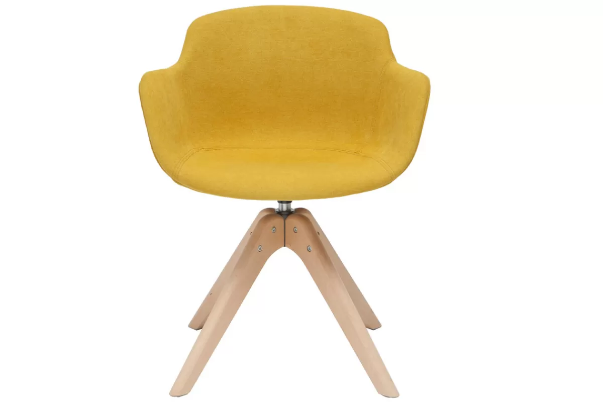 Miliboo Sillas Modernas-Silla moderna tejido efecto terciopelo amarillo mostaza y madera AARON