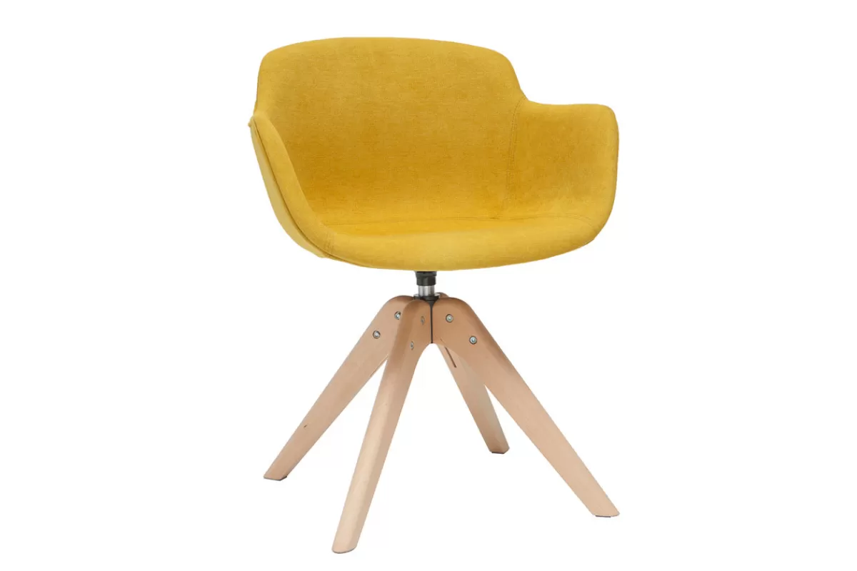 Miliboo Sillas Modernas-Silla moderna tejido efecto terciopelo amarillo mostaza y madera AARON