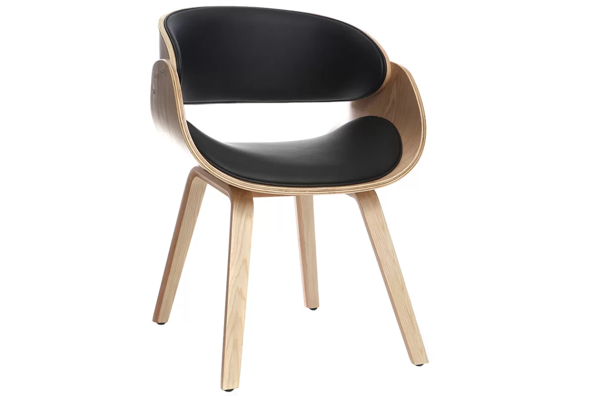 Miliboo Sillas Modernas | Sillas De Madera-Silla negra y madera clara nogal BENT
