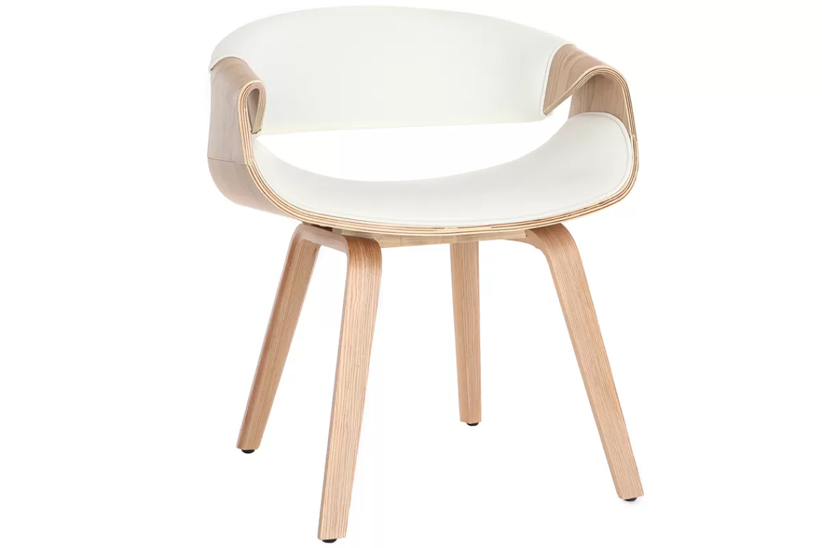 Miliboo Sillones | Sillas Modernas-Silla nórdica blanco y madera clara ARAMIS