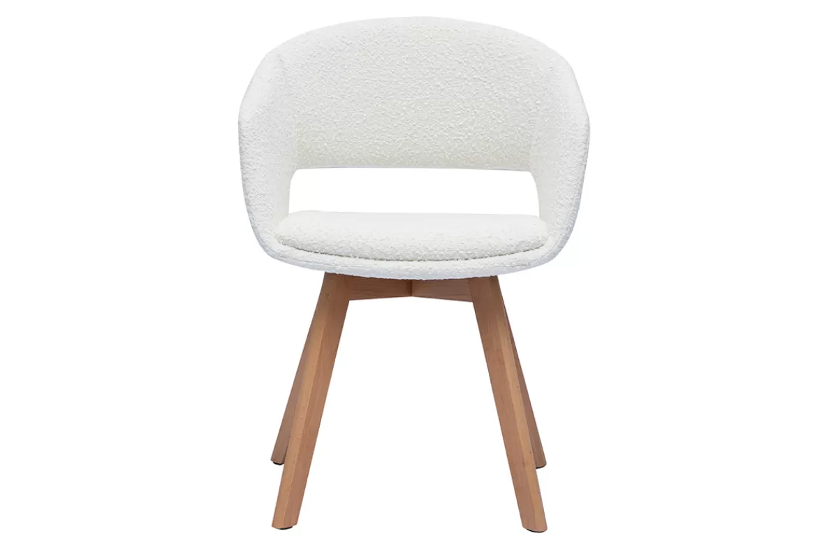 Miliboo Sillas Modernas-Silla nórdica de borreguillo blanco y madera clara maciza PRISMA