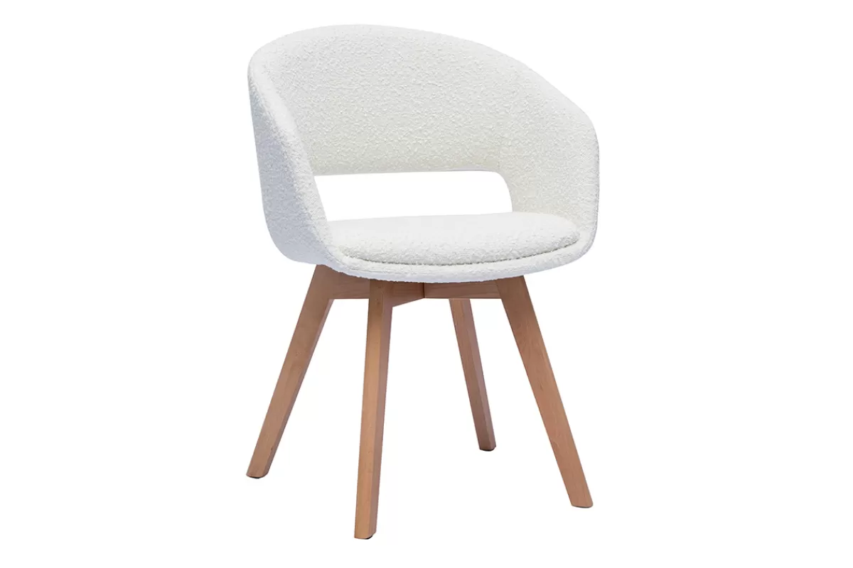 Miliboo Sillas Modernas-Silla nórdica de borreguillo blanco y madera clara maciza PRISMA