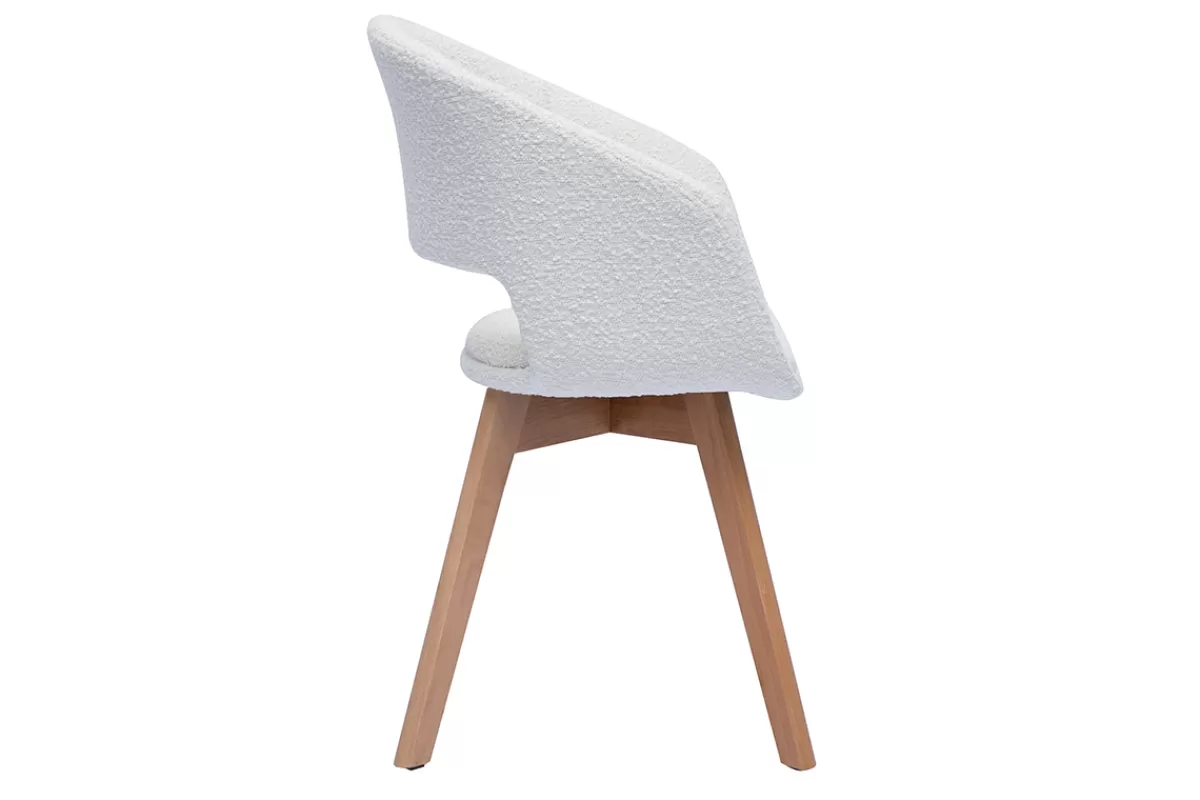 Miliboo Sillas Modernas-Silla nórdica de borreguillo blanco y madera clara maciza PRISMA