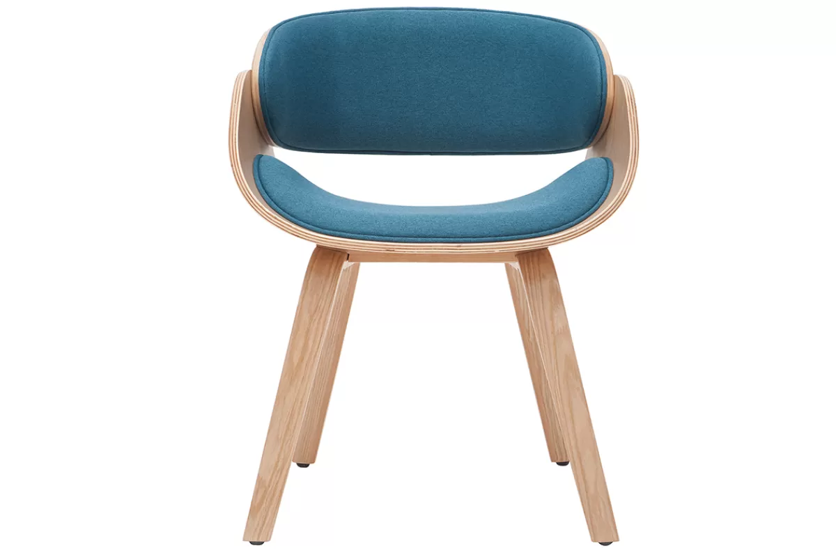 Miliboo Sillas Modernas | Sillas De Madera-Silla tejido azul petróleo y madera clara BENT