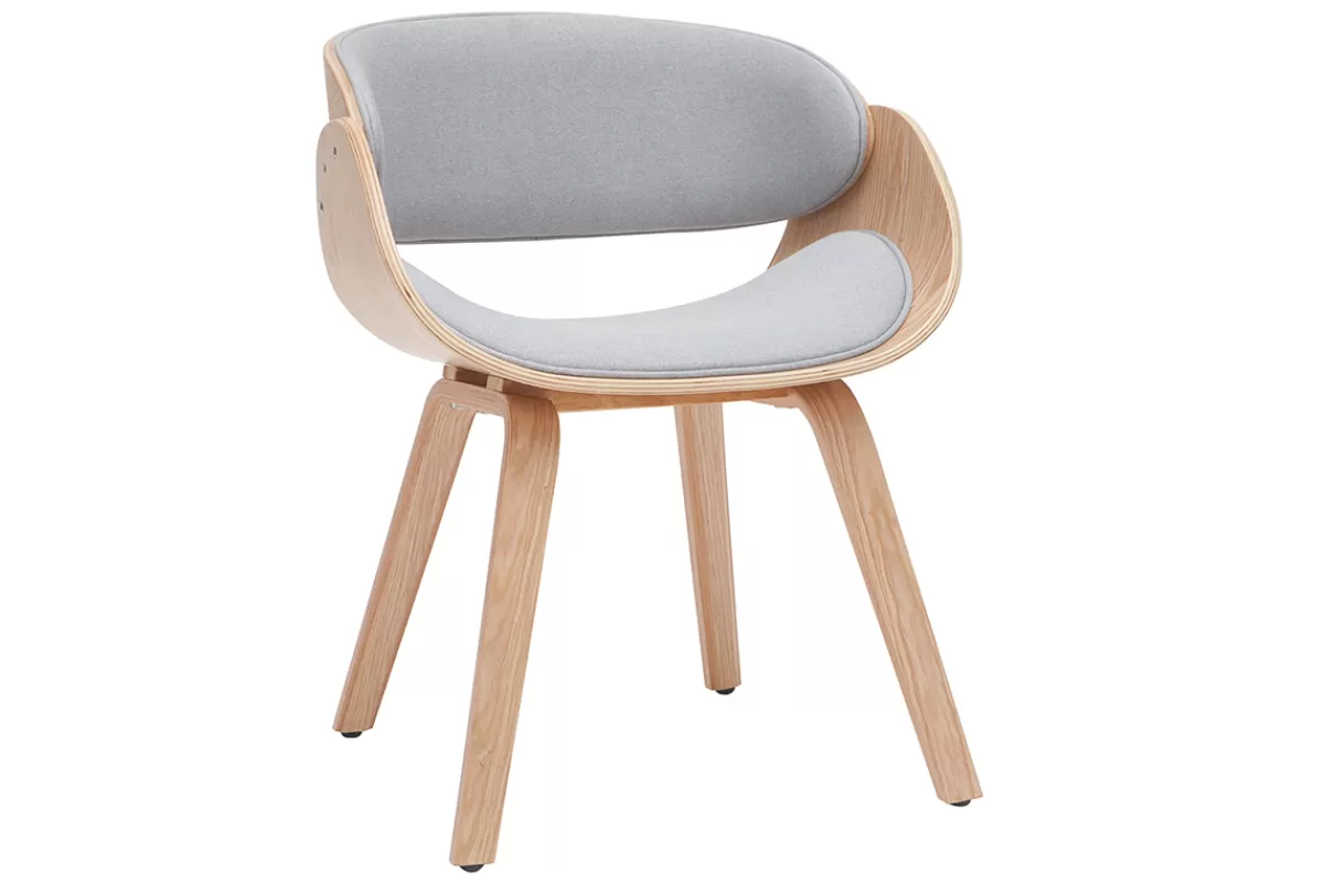 Miliboo Sillas Modernas | Sillas De Madera-Silla tejido gris y madera clara BENT