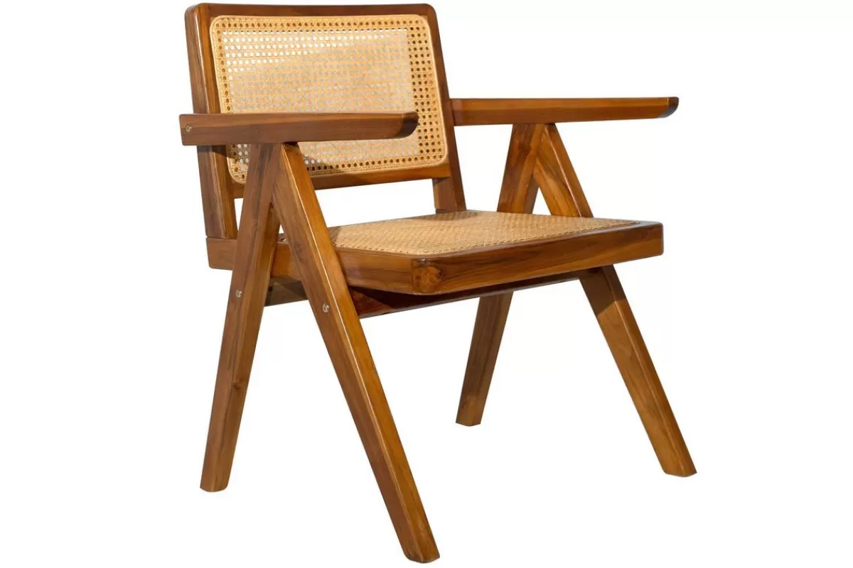 Miliboo Sillas Modernas | Sillas De Madera-Silla vintage de teca maciza y ratán JANNIE
