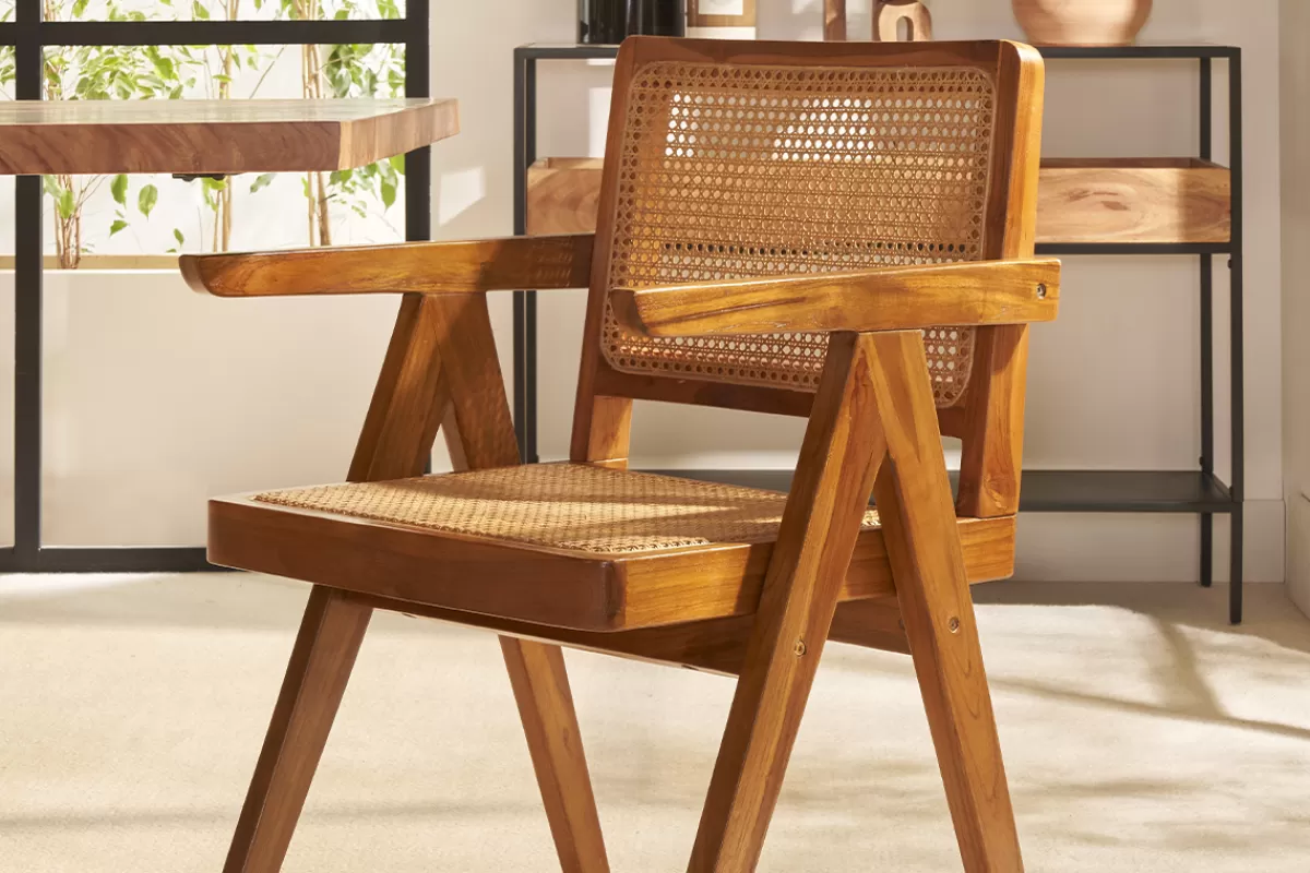 Miliboo Sillas Modernas | Sillas De Madera-Silla vintage de teca maciza y ratán JANNIE