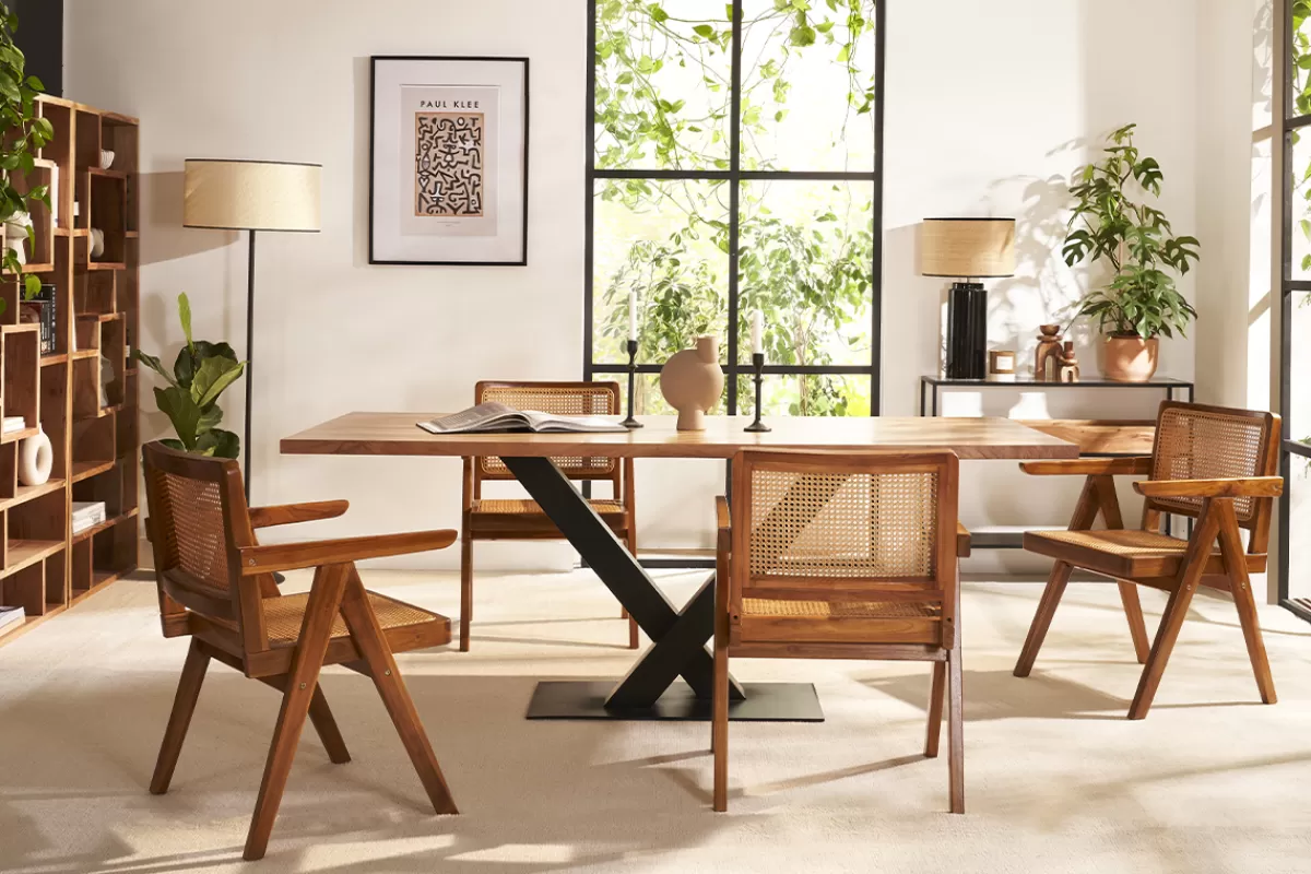 Miliboo Sillas Modernas | Sillas De Madera-Silla vintage de teca maciza y ratán JANNIE