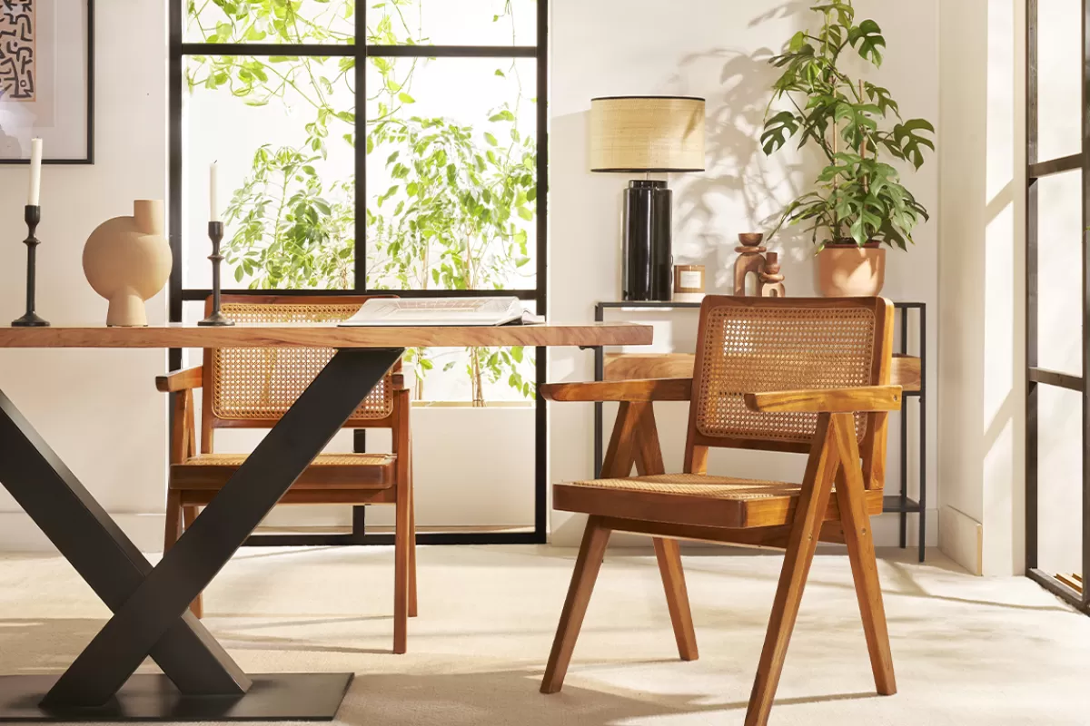 Miliboo Sillas Modernas | Sillas De Madera-Silla vintage de teca maciza y ratán JANNIE