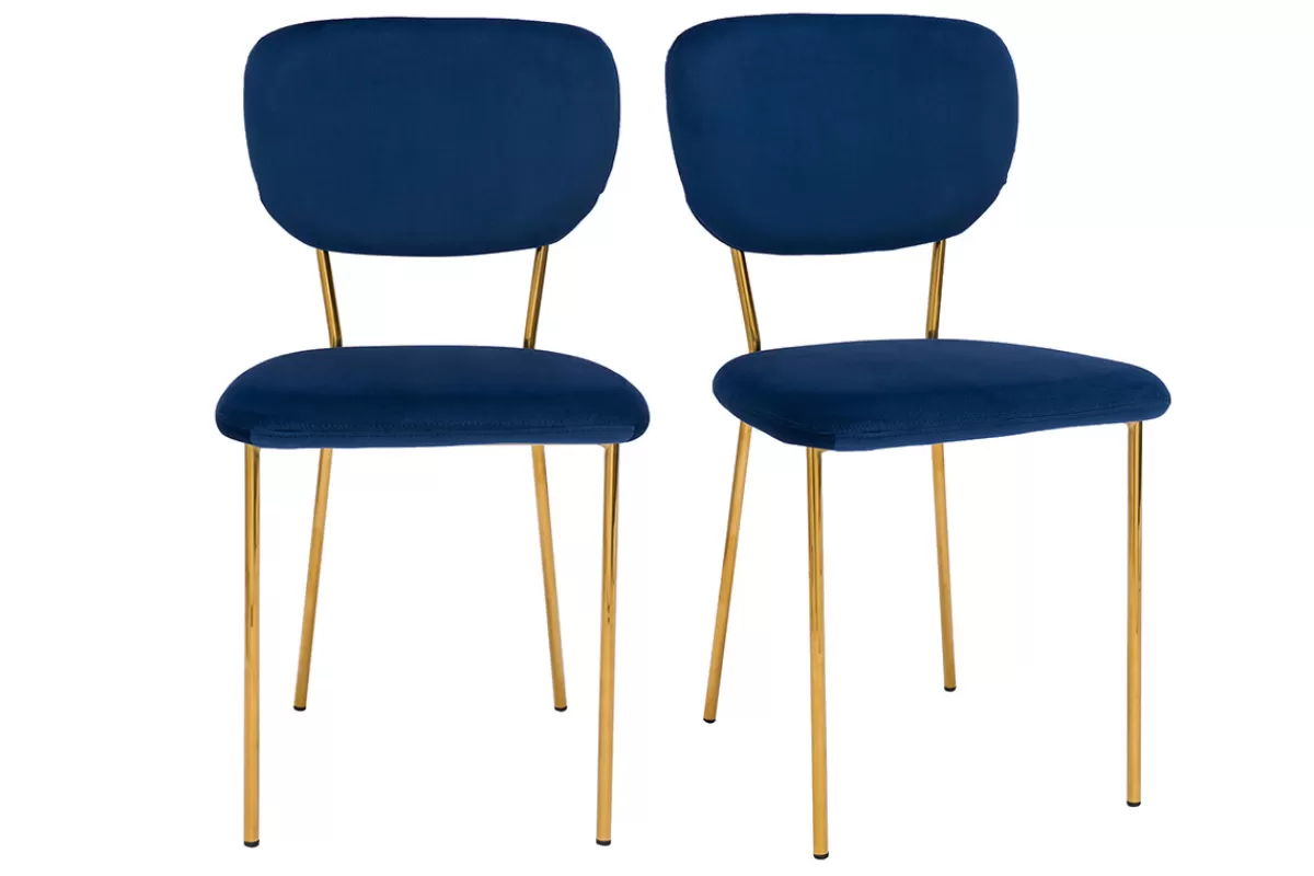 Miliboo Sillas Modernas-Sillas modernas en terciopelo azul y estructura en metal dorado - lote de 2 LEPIDUS