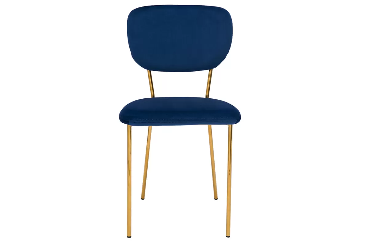Miliboo Sillas Modernas-Sillas modernas en terciopelo azul y estructura en metal dorado - lote de 2 LEPIDUS