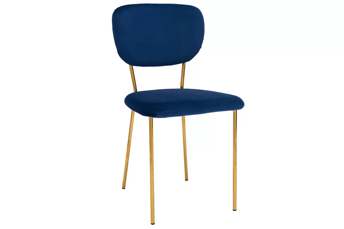 Miliboo Sillas Modernas-Sillas modernas en terciopelo azul y estructura en metal dorado - lote de 2 LEPIDUS
