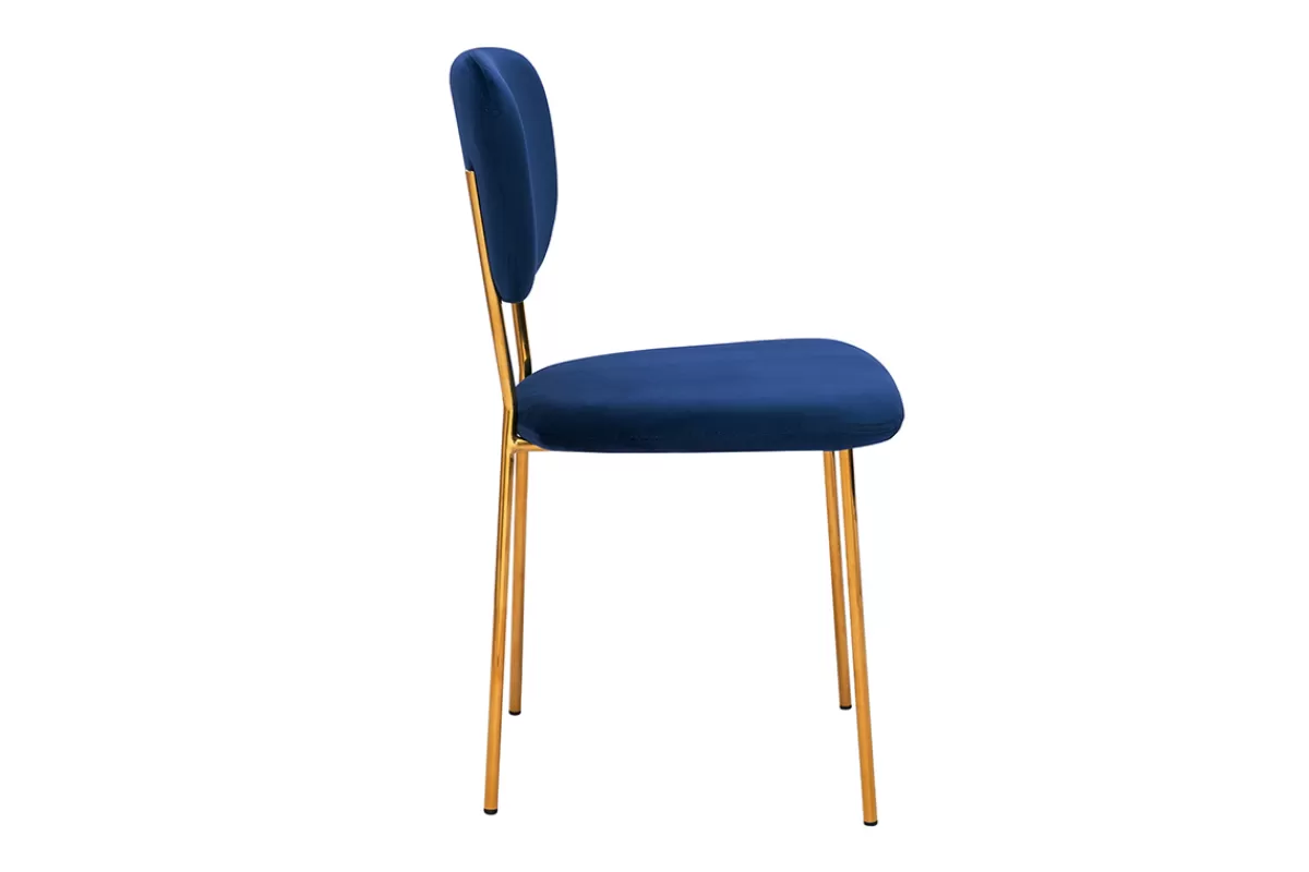 Miliboo Sillas Modernas-Sillas modernas en terciopelo azul y estructura en metal dorado - lote de 2 LEPIDUS