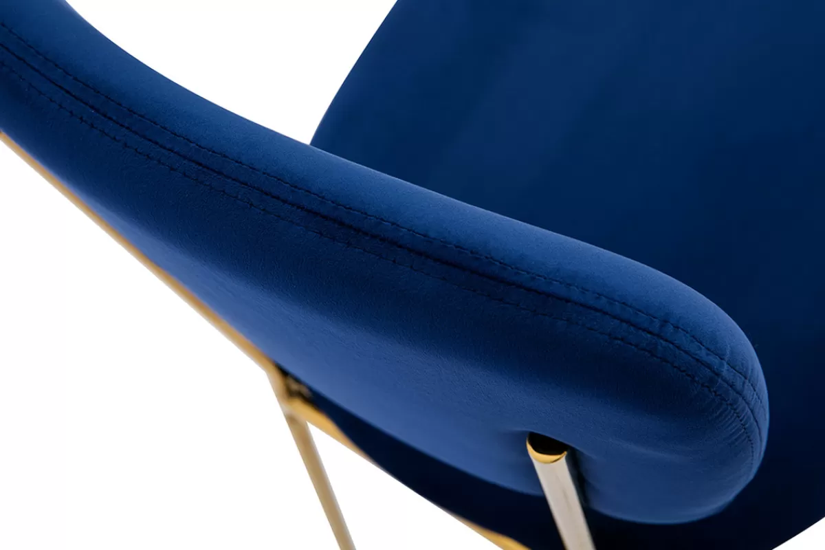Miliboo Sillas Modernas-Sillas modernas en terciopelo azul y estructura en metal dorado - lote de 2 LEPIDUS