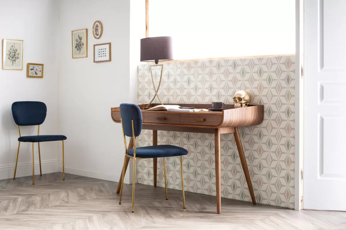 Miliboo Sillas Modernas-Sillas modernas en terciopelo azul y estructura en metal dorado - lote de 2 LEPIDUS