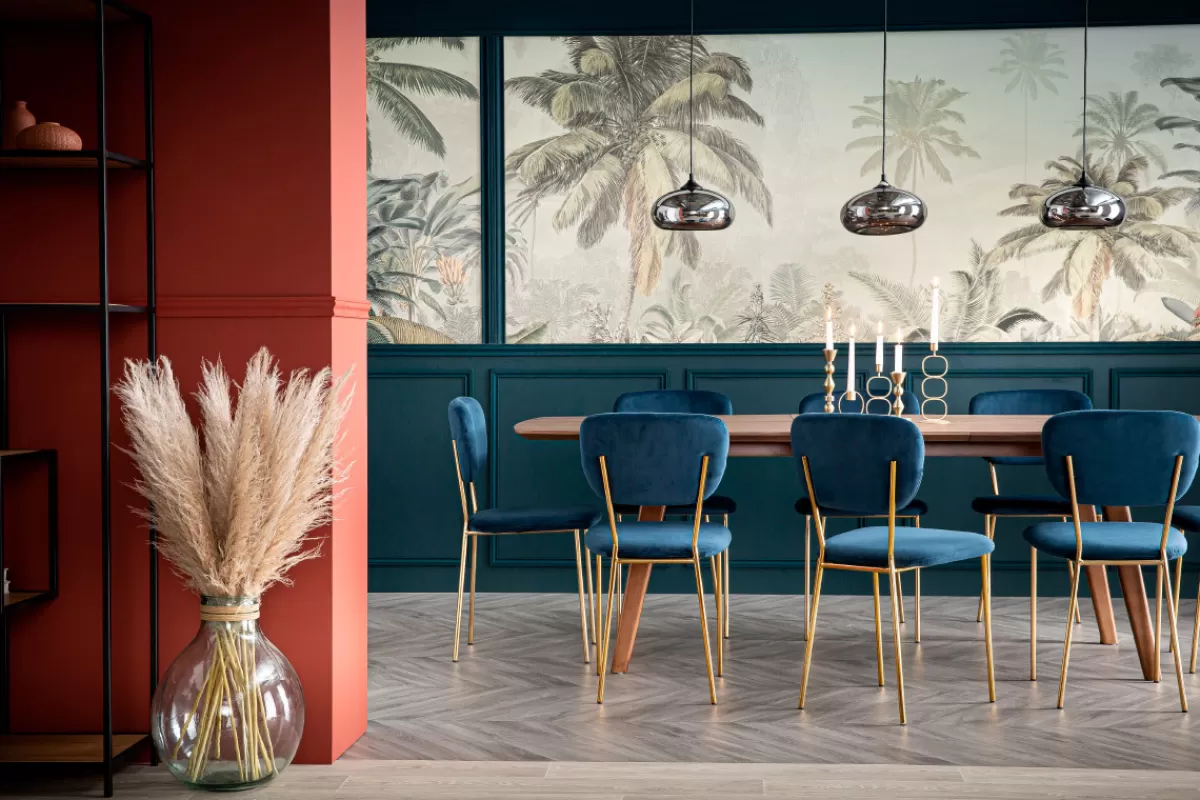 Miliboo Sillas Modernas-Sillas modernas en terciopelo azul y estructura en metal dorado - lote de 2 LEPIDUS