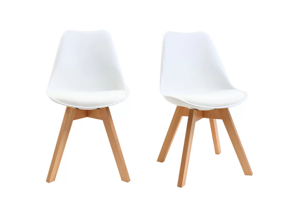 Miliboo Sillas Modernas-Sillas blancas con patas madera clara (lote de 2) PAULINE