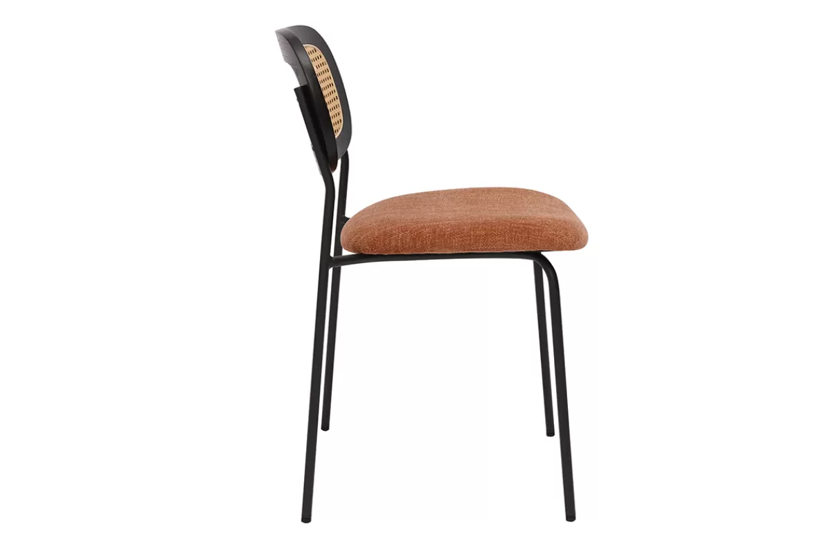 Miliboo Sillas Modernas-Sillas de diseño de tela de terciopelo texturizado color tierra quemada, metal negro y caña de ratán (juego de 2) MIRANDA