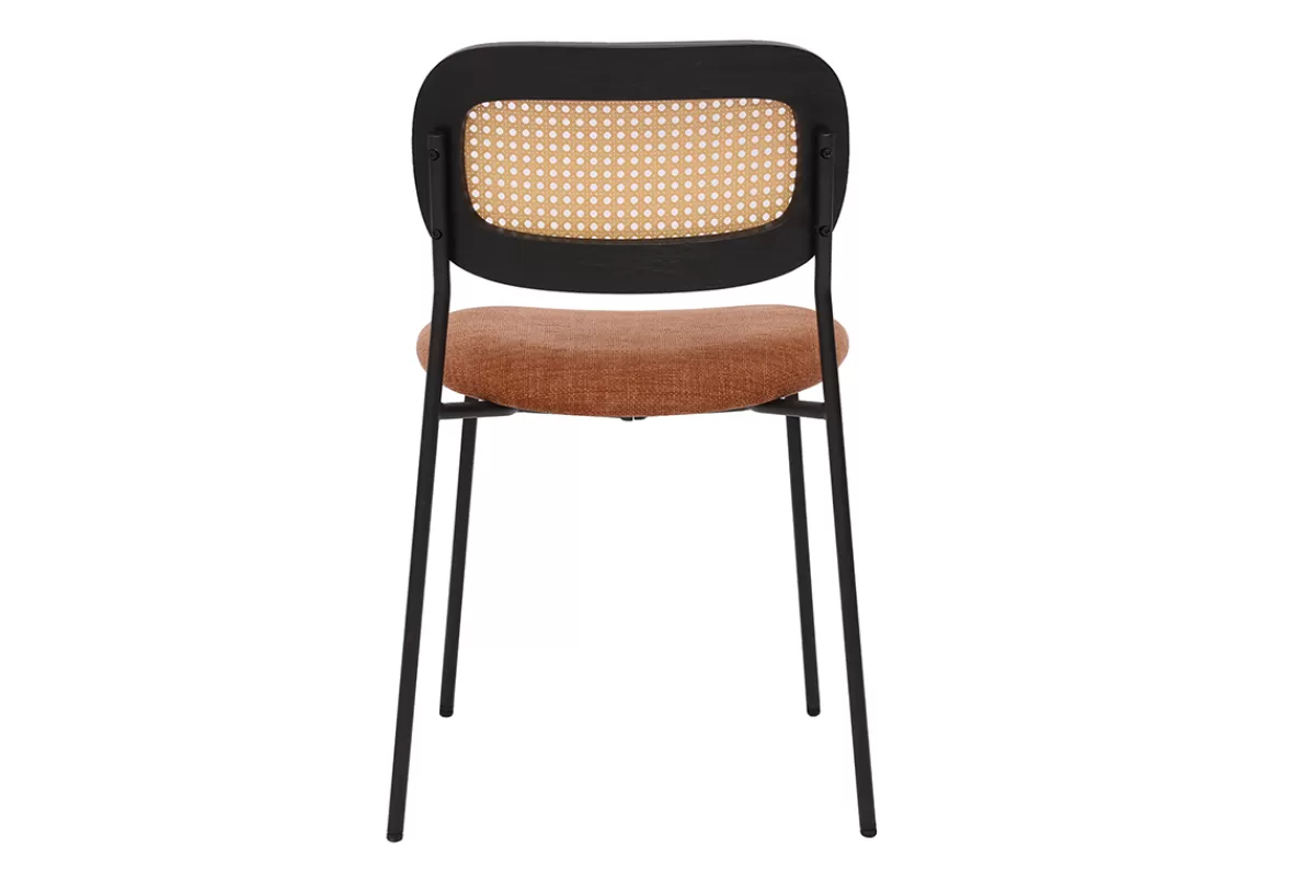 Miliboo Sillas Modernas-Sillas de diseño de tela de terciopelo texturizado color tierra quemada, metal negro y caña de ratán (juego de 2) MIRANDA