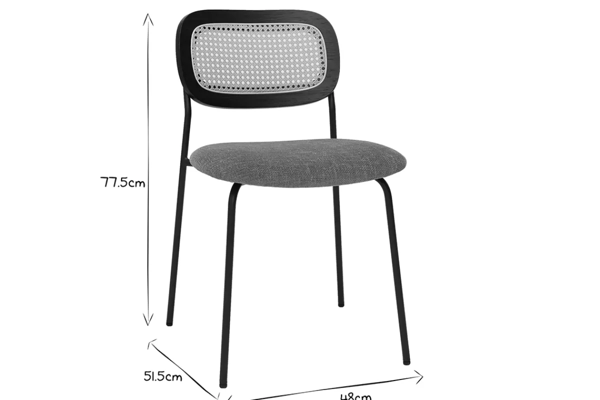 Miliboo Sillas Modernas-Sillas de diseño de tela de terciopelo texturizado color tierra quemada, metal negro y caña de ratán (juego de 2) MIRANDA