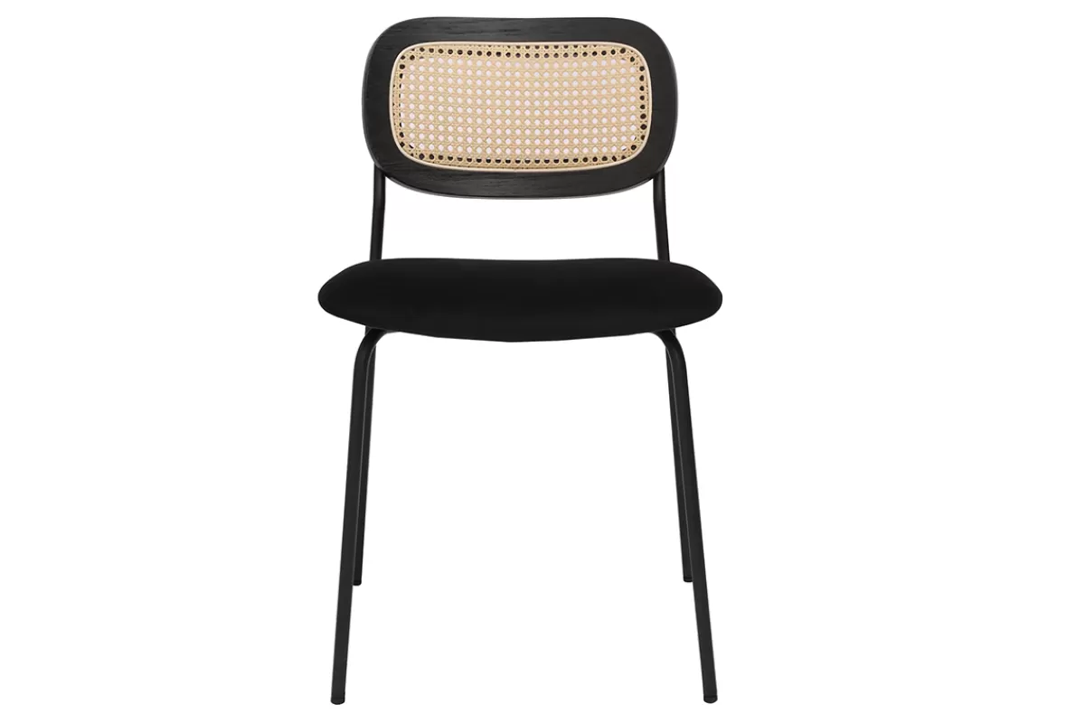 Miliboo Sillas Modernas-Sillas de diseño de terciopelo negro, metal negro y caña de ratán (juego de 2) MIRANDA
