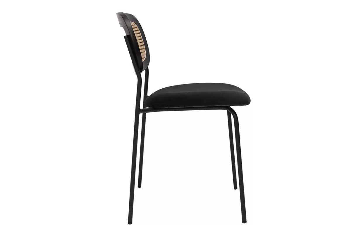 Miliboo Sillas Modernas-Sillas de diseño de terciopelo negro, metal negro y caña de ratán (juego de 2) MIRANDA
