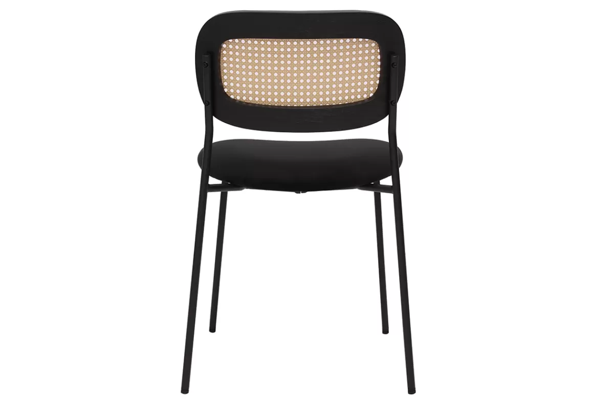 Miliboo Sillas Modernas-Sillas de diseño de terciopelo negro, metal negro y caña de ratán (juego de 2) MIRANDA