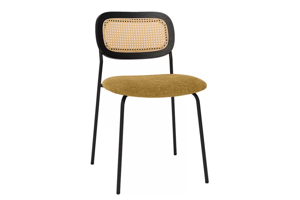 Miliboo Sillas Modernas-Sillas de diseño de terciopelo texturizado bronce, metal negro y mimbre (juego de 2) MIRANDA