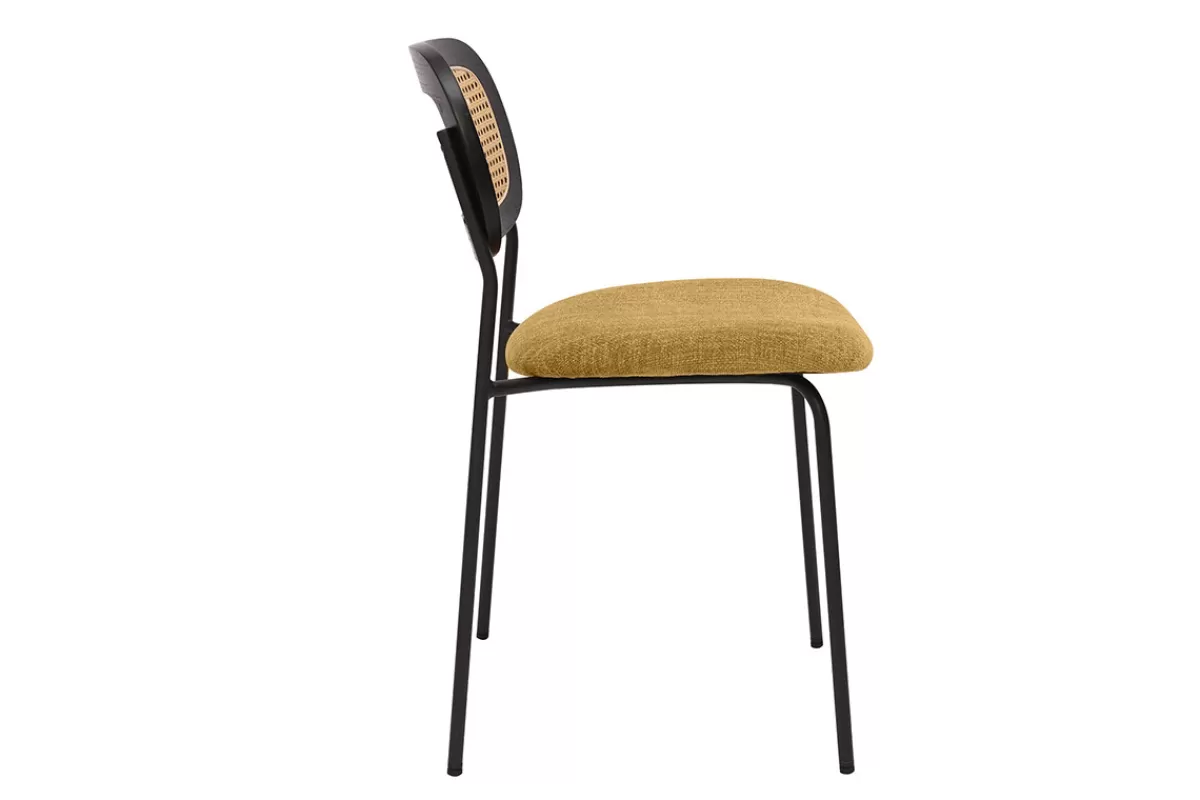 Miliboo Sillas Modernas-Sillas de diseño de terciopelo texturizado bronce, metal negro y mimbre (juego de 2) MIRANDA