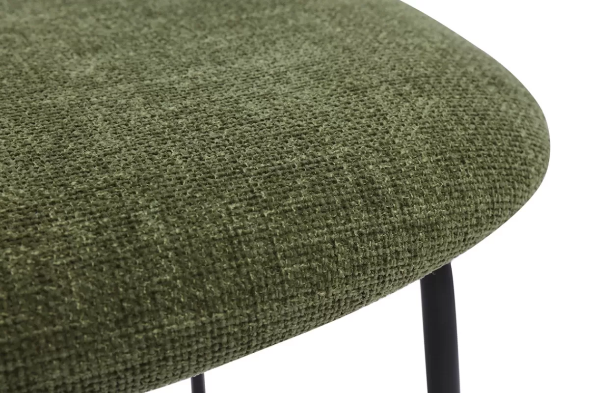 Miliboo Sillas Modernas-Sillas de diseño de terciopelo texturizado verde caqui, metal negro y rejilla de ratán (juego de 2) MIRANDA