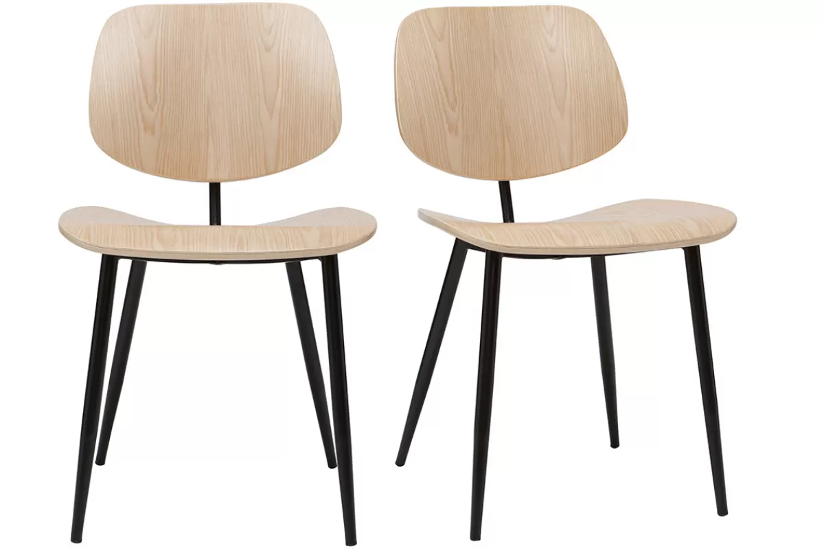 Miliboo Sillas Modernas | Sillas De Madera-Sillas en madera clara y metal negro (lote de 2) TOBIAS