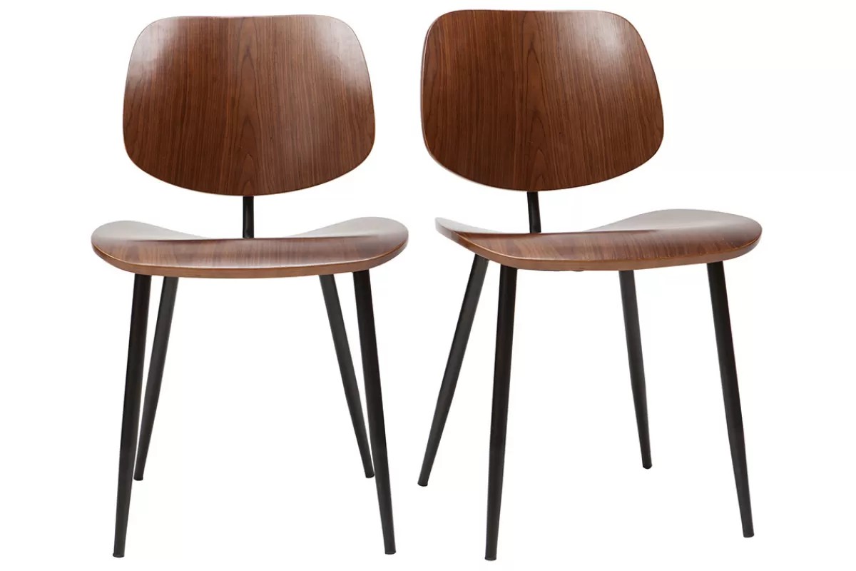 Miliboo Sillas Modernas | Sillas De Madera-Sillas en madera oscura y metal negro (lote de 2) TOBIAS