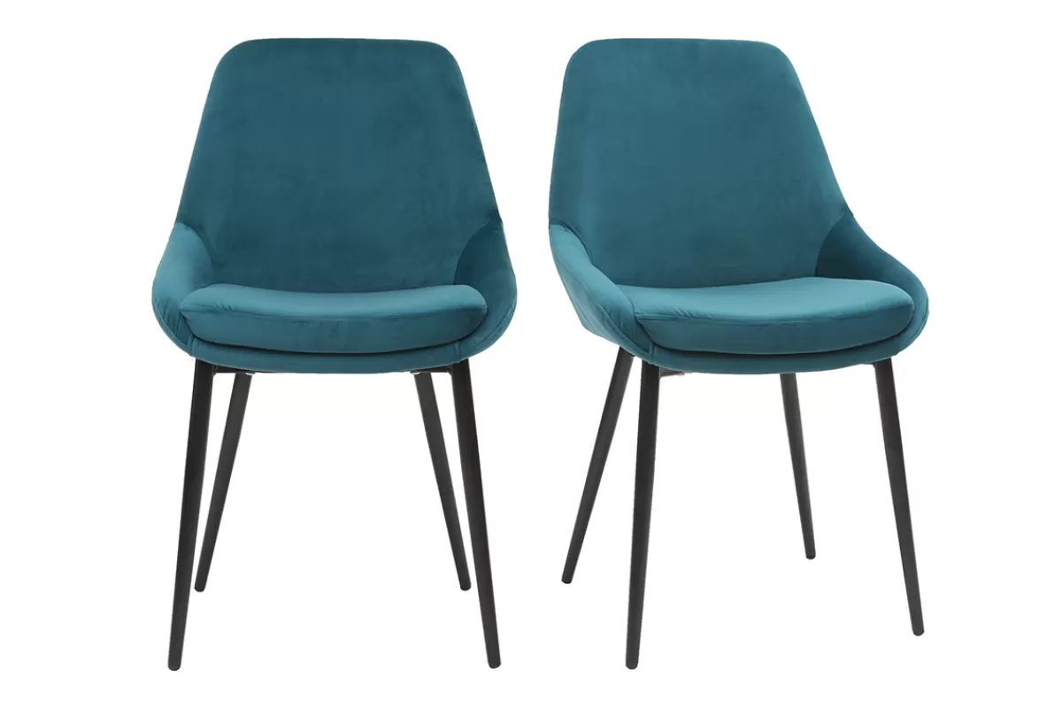 Miliboo Sillas Modernas-Sillas en terciopelo azul petróleo (lote de 2) HOLO