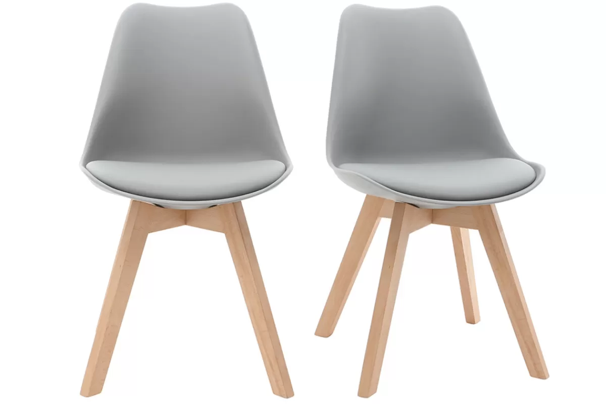 Miliboo Sillas Modernas-Sillas gris claro con patas madera clara (lote de 2) PAULINE