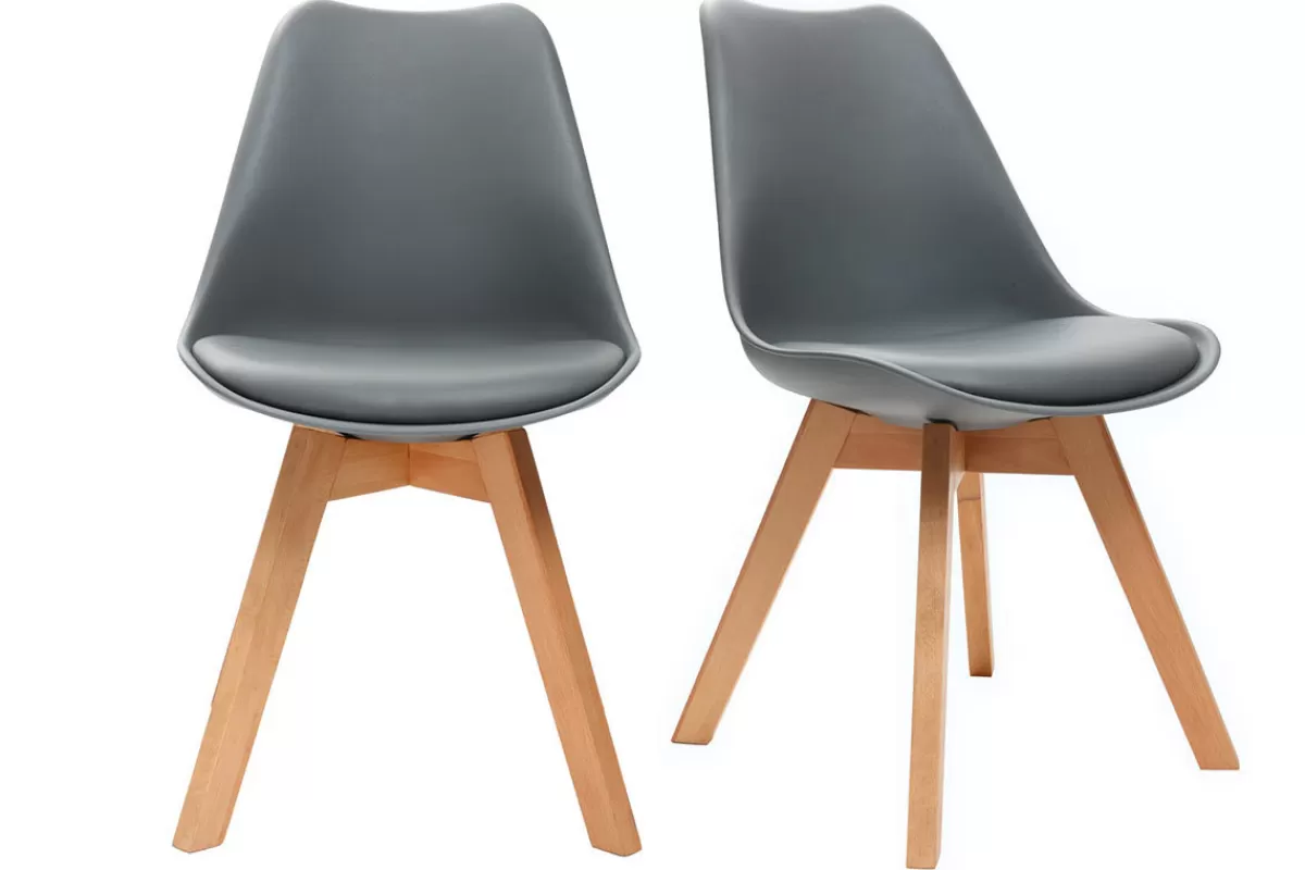 Miliboo Sillas Modernas-Sillas grises con patas madera clara (lote de 2) PAULINE