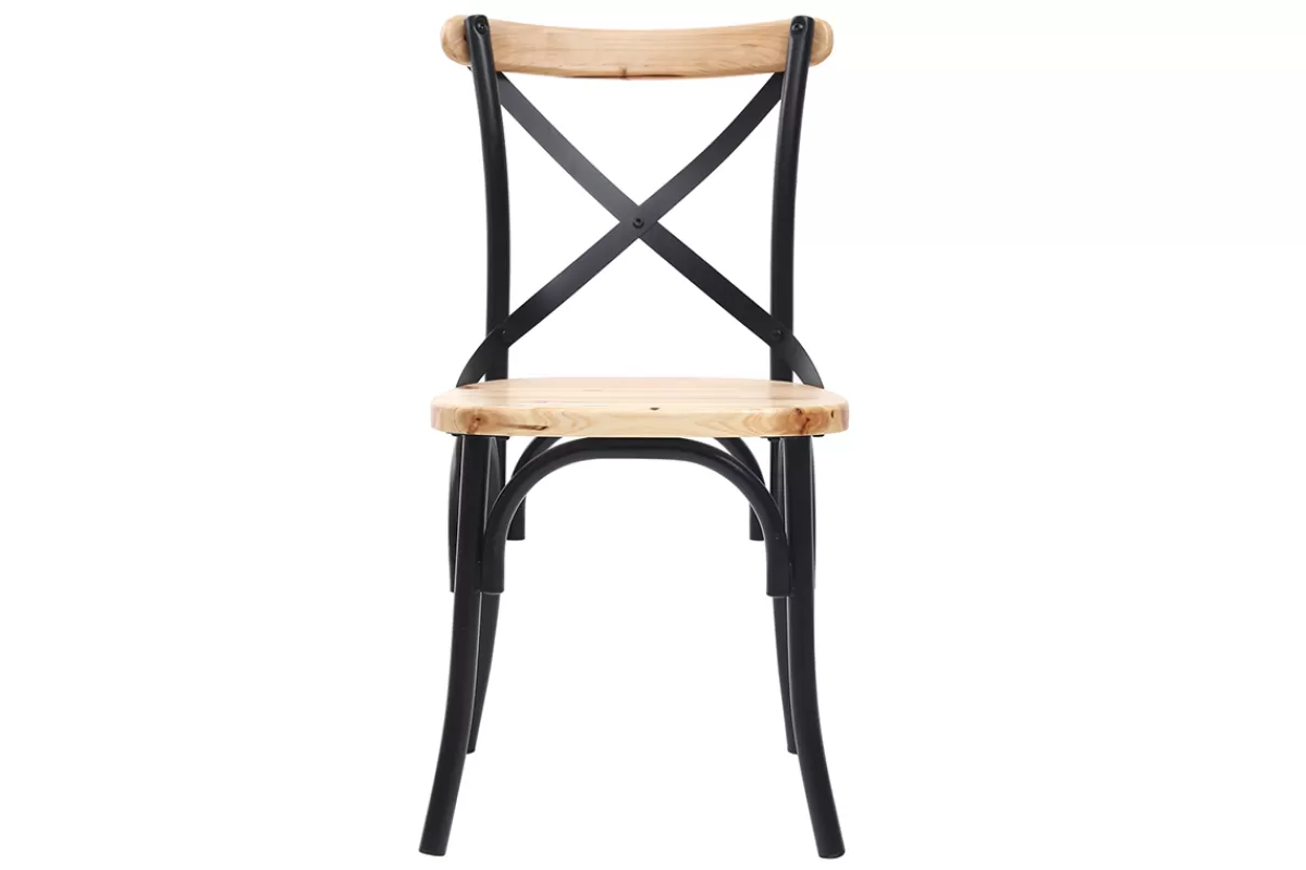 Miliboo Sillas Modernas | Sillas De Madera-Sillas industriales en metal negro y madera (lote de 2) JAKE