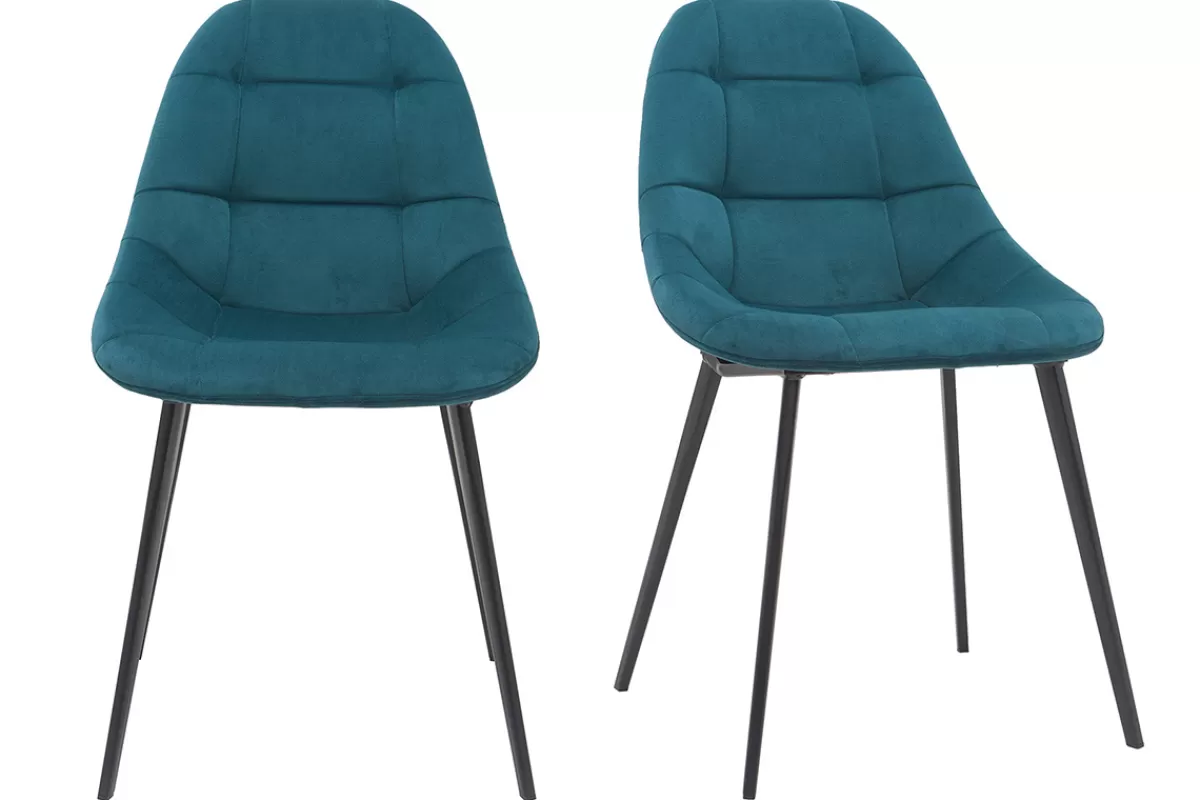 Miliboo Sillas Modernas-Sillas modernas en terciopelo azul petróleo y metal (lote de 2) COX