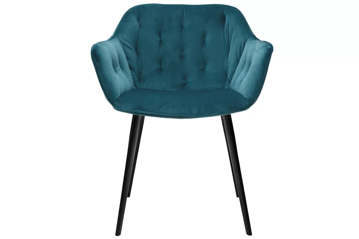 Miliboo Sillas Modernas-Sillas modernas en terciopelo azul petróleo y patas metal negro (lote de 2) BURTON