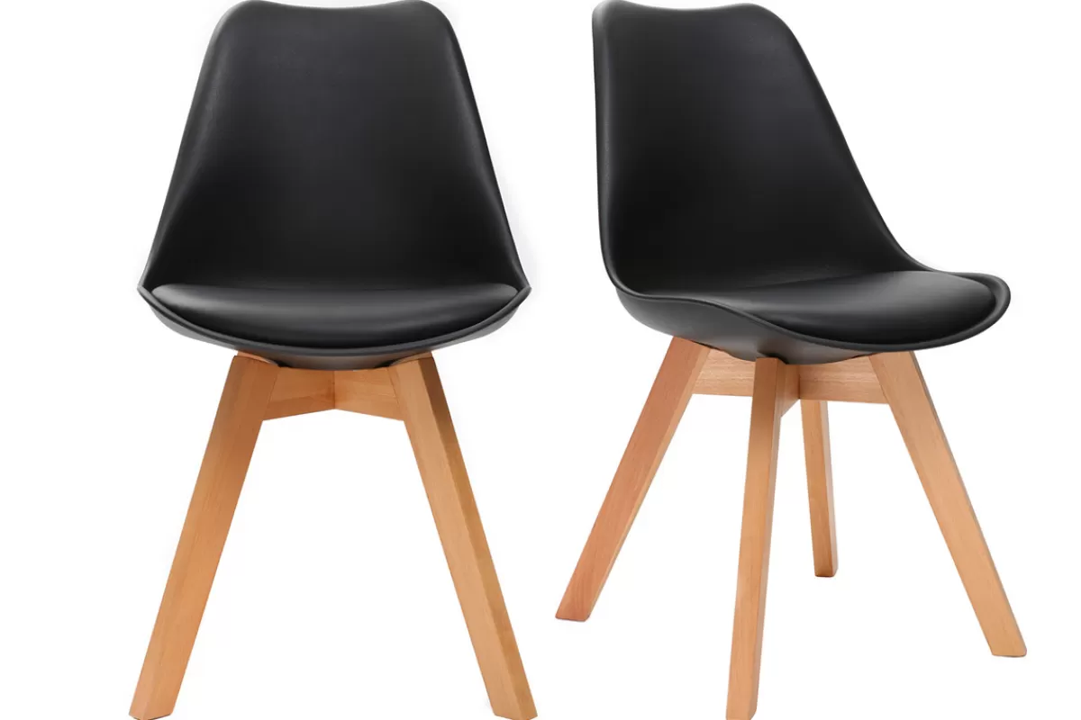Miliboo Sillas Modernas-Sillas negras con patas madera clara (lote de 2) PAULINE