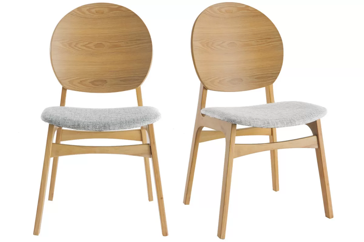 Miliboo Sillas Modernas | Sillas De Madera-Sillas nórdicas en madera clara y tejido gris (lote de 2) ELTON