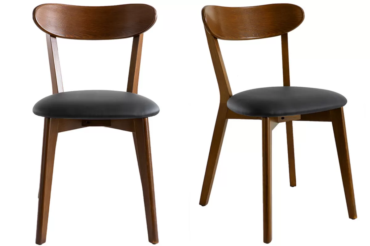 Miliboo Sillas Modernas | Sillas De Madera-Sillas vintage madera oscura y asiento negro (lote de 2) DOVE