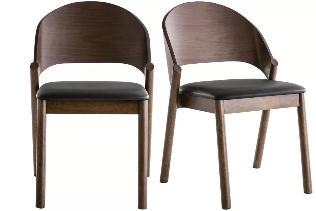 Miliboo Sillas Modernas | Sillas De Madera-Sillas vintage nogal y negro (lote de 2) AVALON