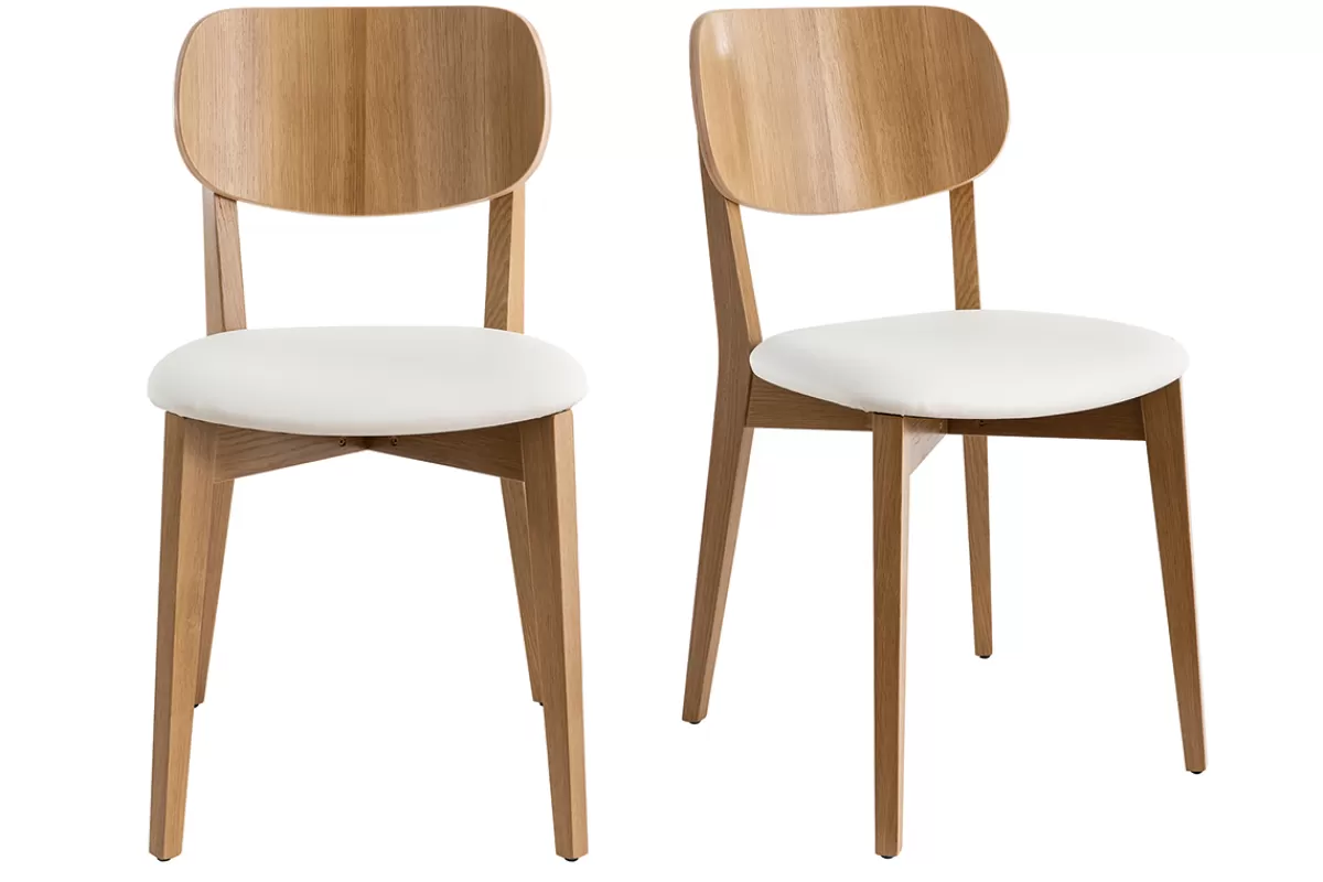 Miliboo Sillas Modernas | Sillas De Madera-Sillas vintage roble y asiento blanco (lote de 2) LUCIA