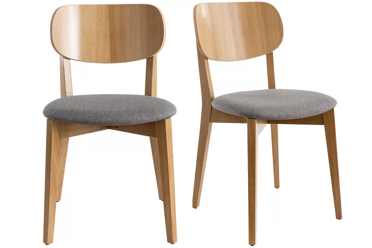 Miliboo Sillas Modernas | Sillas De Madera-Sillas vintage roble y asiento gris jaspeado (lote de 2) LUCIA