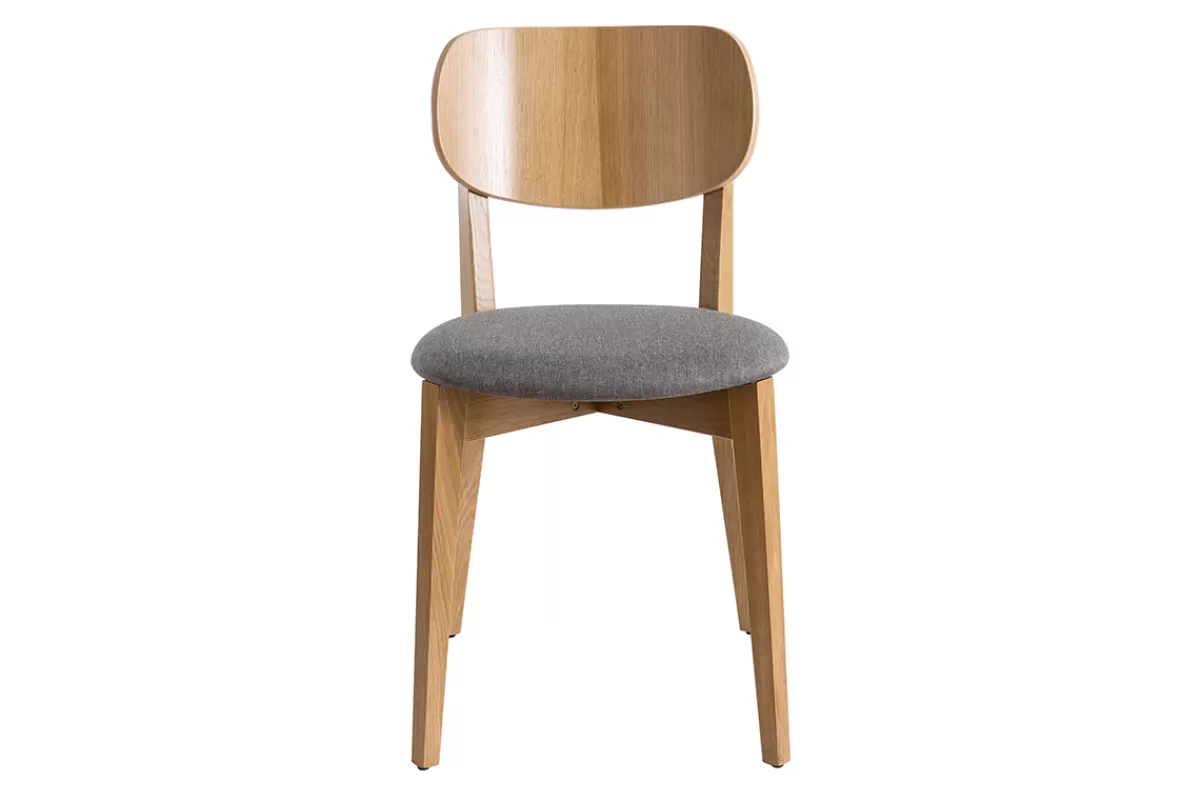Miliboo Sillas Modernas | Sillas De Madera-Sillas vintage roble y asiento gris jaspeado (lote de 2) LUCIA